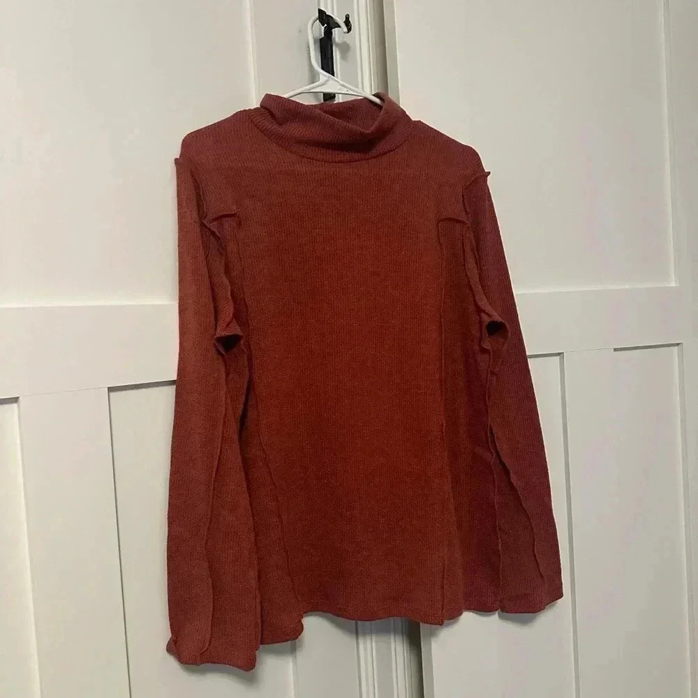 Like Love Mock Neck Exposed Seem Sweater